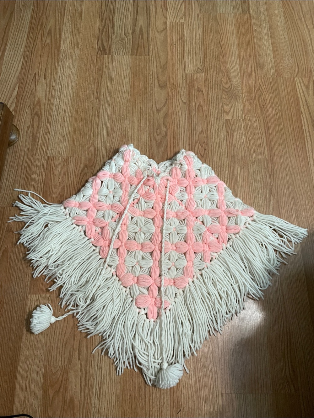Handmade Kids Pink and Cream Macramé Poncho